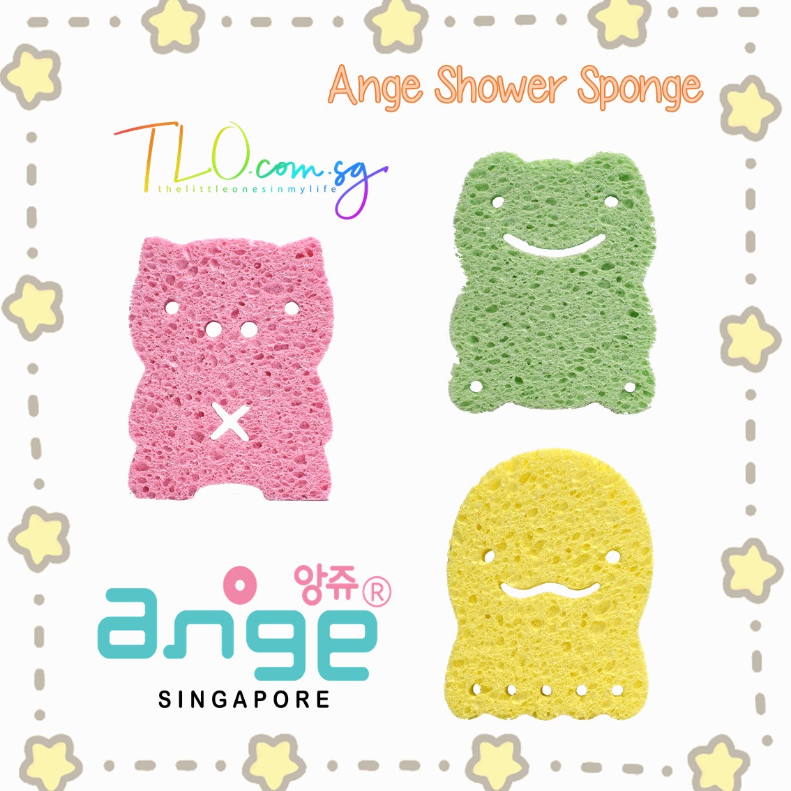 ANGE Shower Sponge 3pcs (Green, Yellow and Pink)