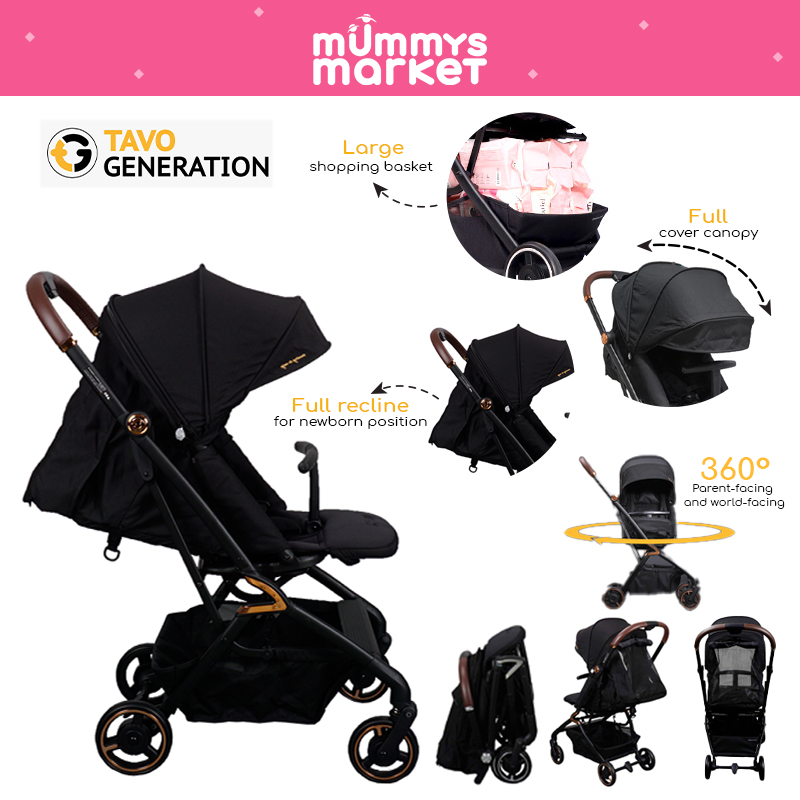 (Limited Sets Available!) Tavo Innospin Stroller - Black (with Free Travel Bag & Cup Holder)