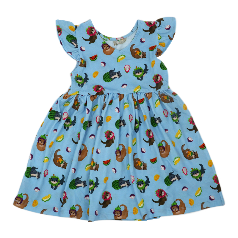 The Tiny Otter - Girl's Flutter Sleeve Dress -  Whole Otter Fruits