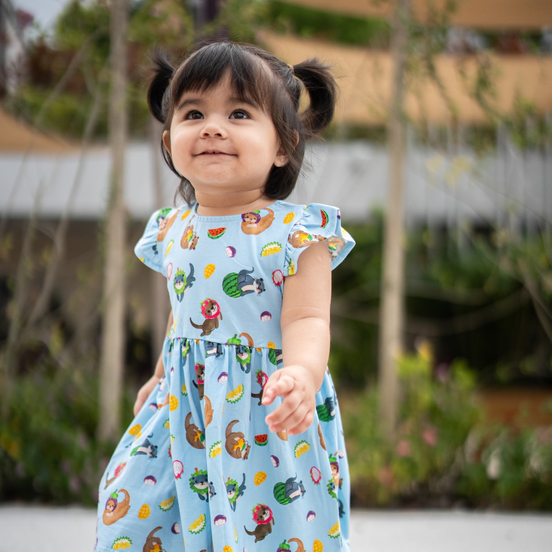 The Tiny Otter - Girl's Flutter Sleeve Dress -  Whole Otter Fruits