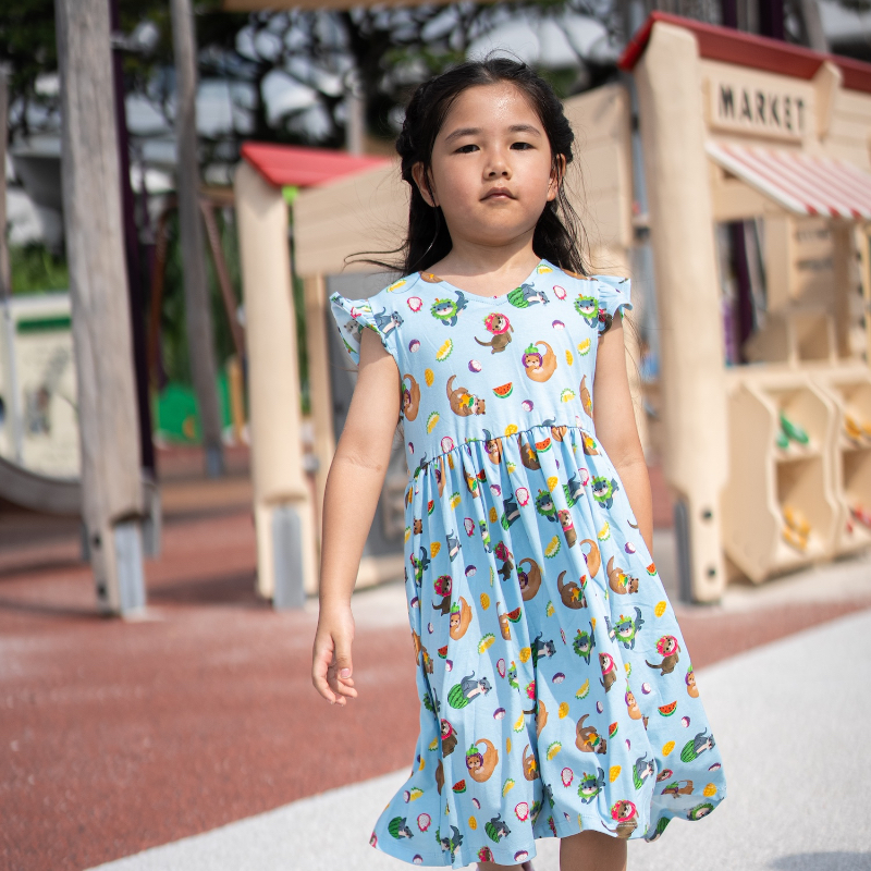 The Tiny Otter - Girl's Flutter Sleeve Dress -  Whole Otter Fruits