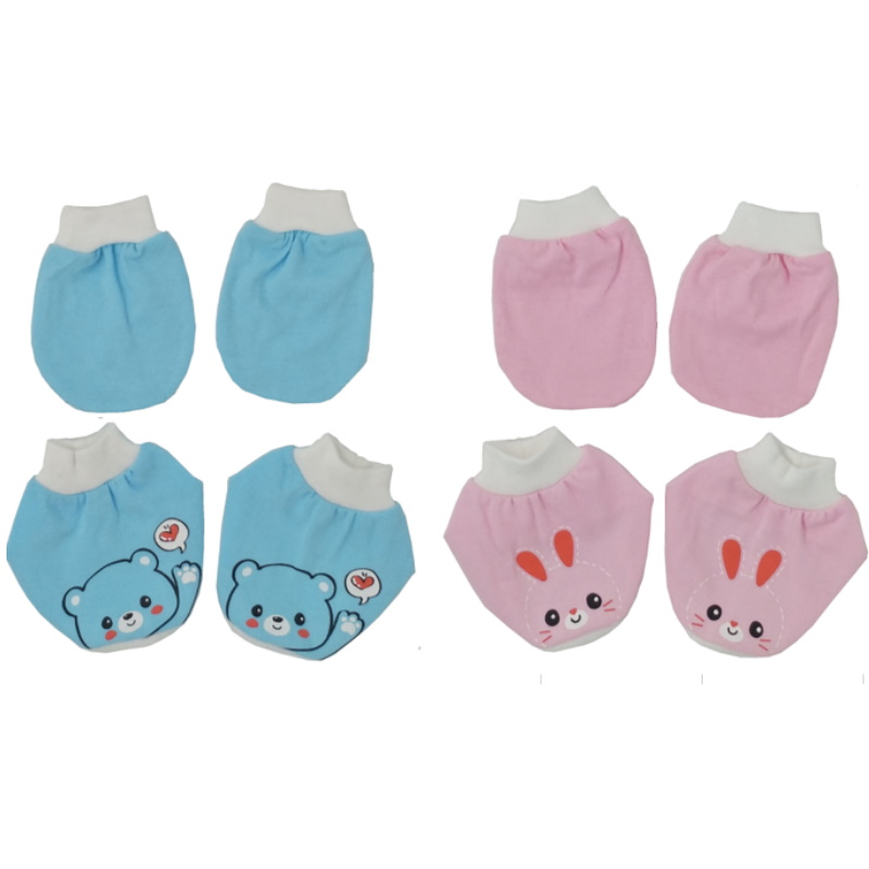 Tollyjoy Printed Mitten & Bootees Set - Blue/Pink