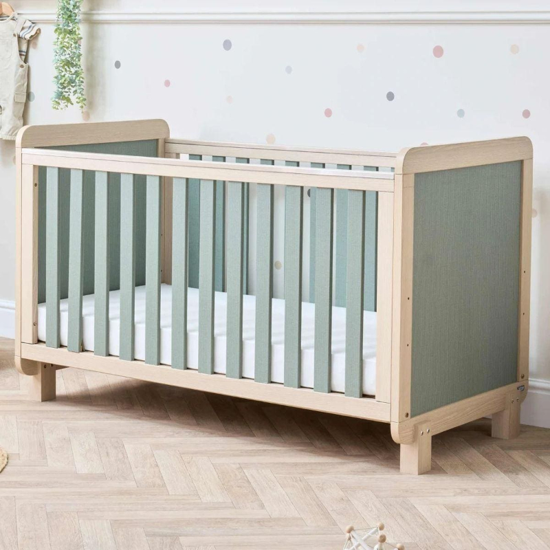 Tutti Bambini Kuba Cot Bed - Pickled Oak/Sage Weave
