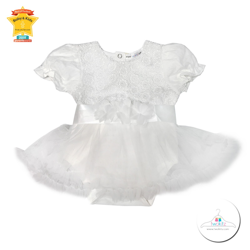 baby-fair Twokitz Gracie White Lace Puffy Sleeves Fluffy Romper Dress