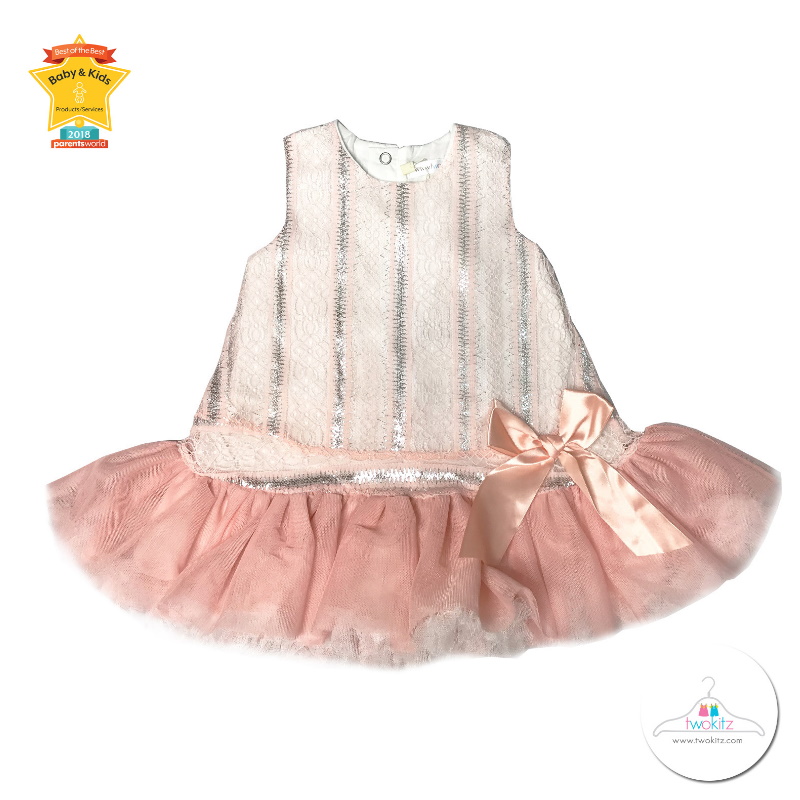 baby-fair Twokitz Posey Shiny Stripes Peach Dress