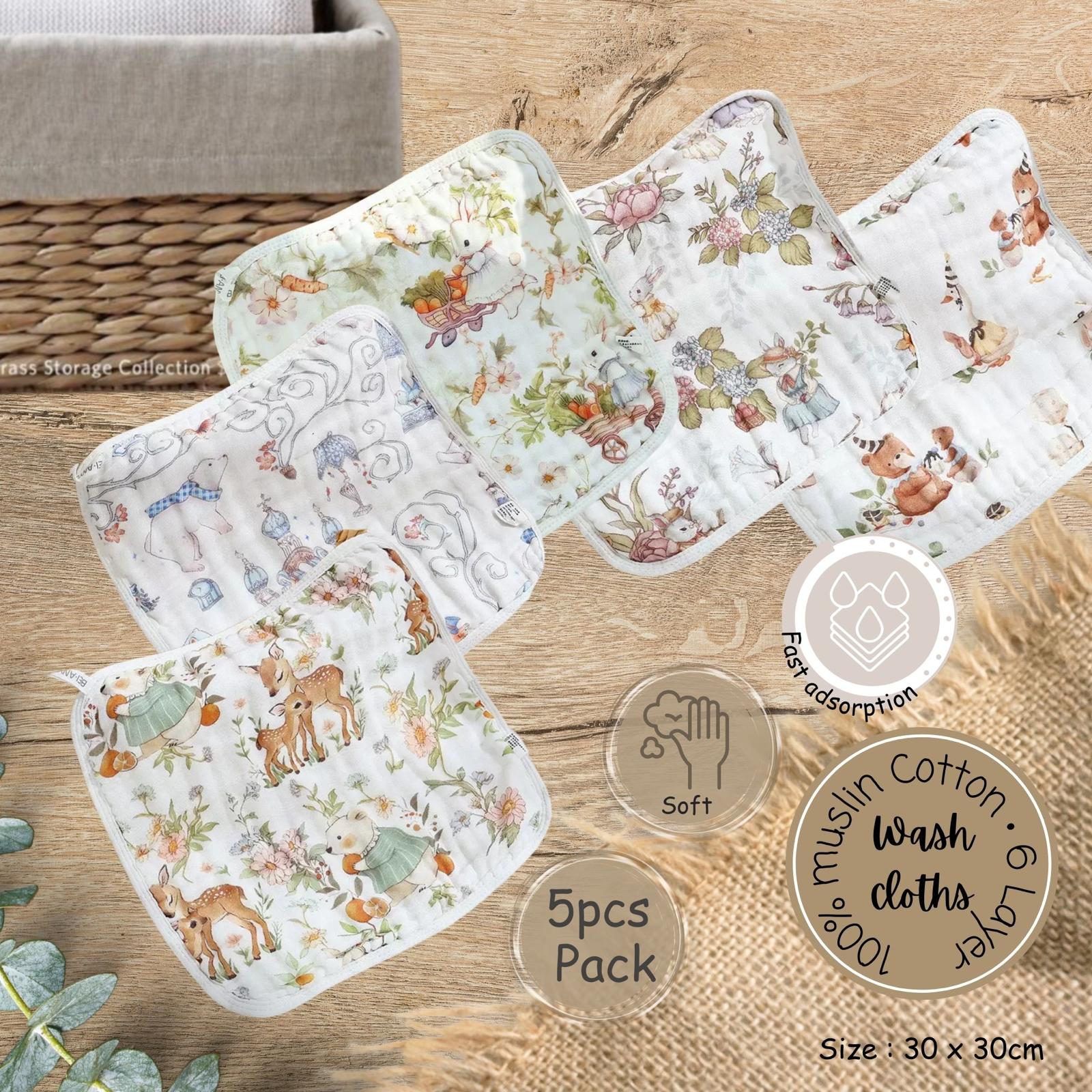 U:Baby Dreamy Soft Touch Muslin Cotton Washcloths 5pcs Pack