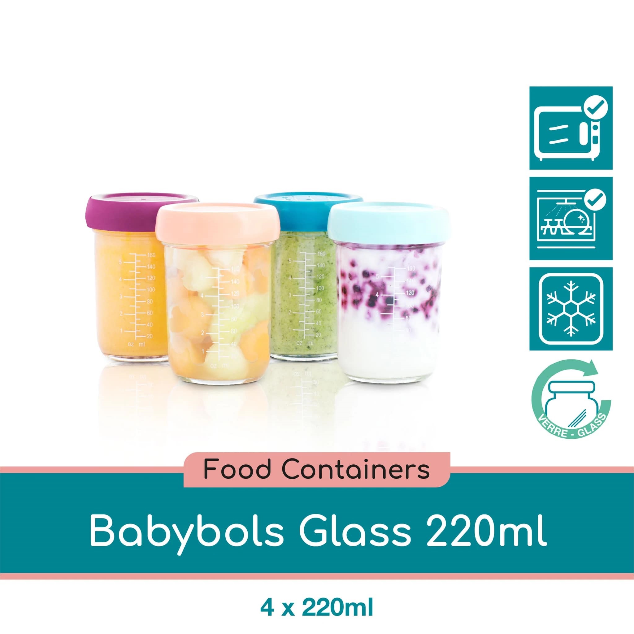 Babymoov Glass Babybols - 220ml x4