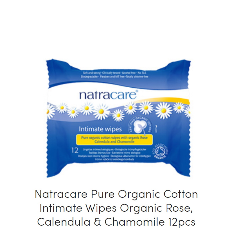 Natracare Pure Organic Cotton Intimate Wipes Organic Rose Calendula & Chamomile (5 x 12pcs)