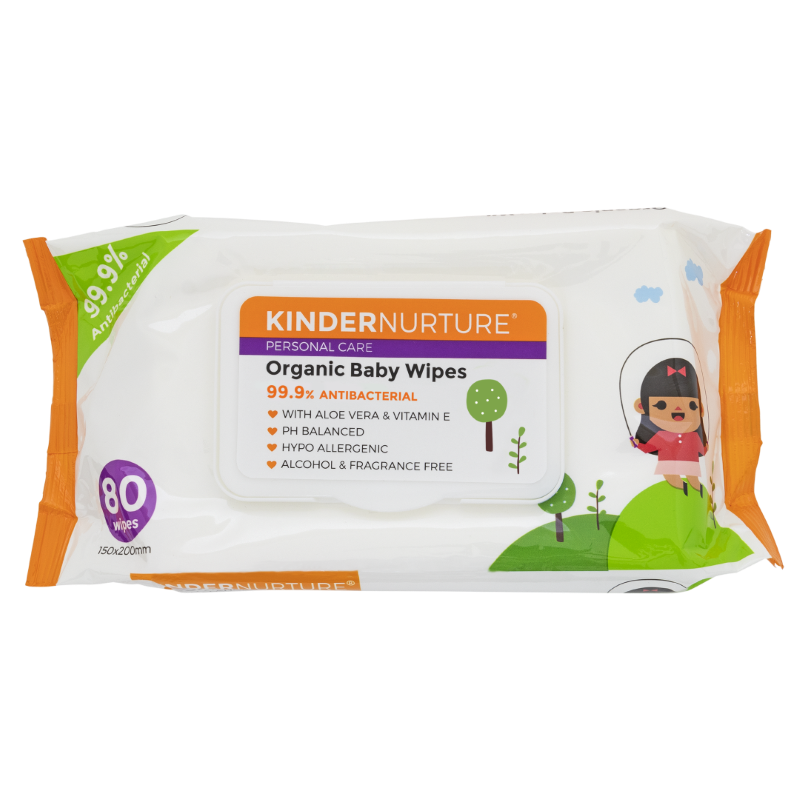 KinderNurture Organic Baby Wipes, 80 wipes (Buy 1 carton of 24 packets) Expiry: Mar-2027