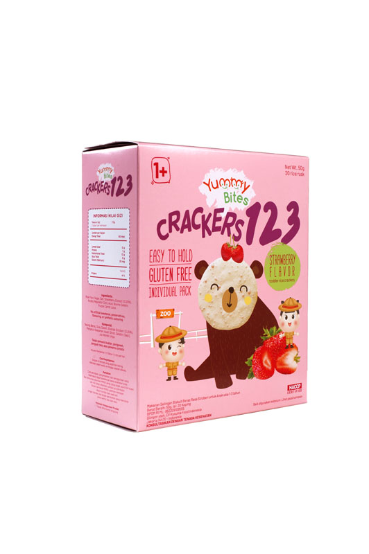 Yummy Bites Rice Crackers 123 Flavor Strawberry 50g