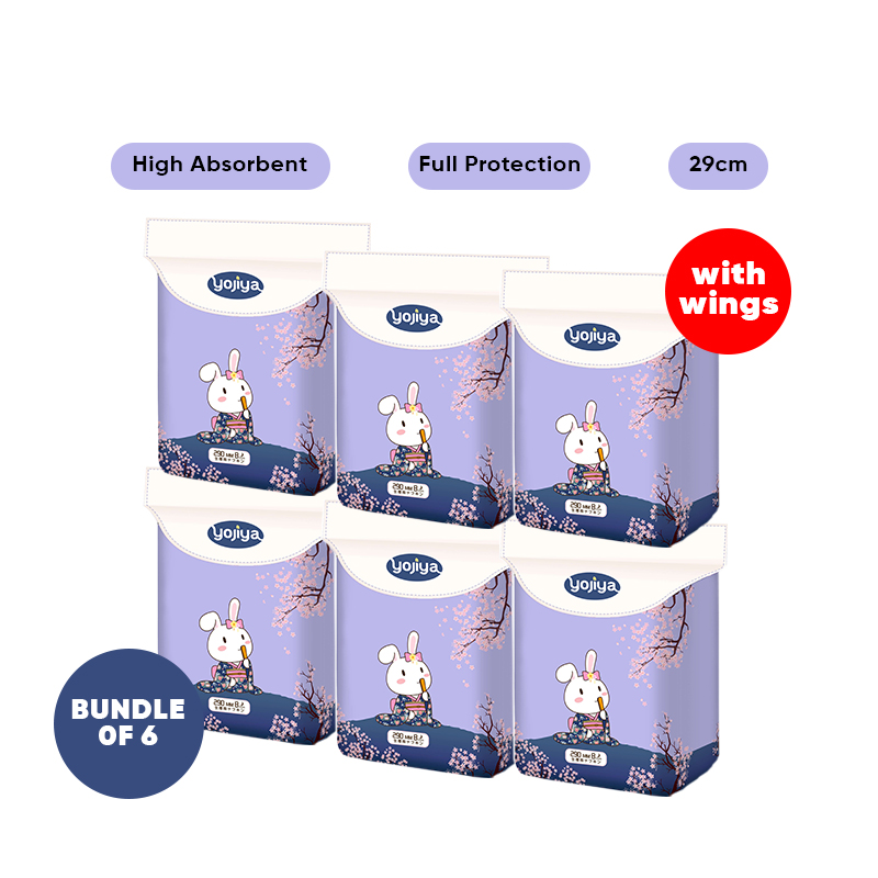 (Bundle of 6) Yojiya High Absorbent Pad with wings - Full protection 29cm (8pcs/pack)