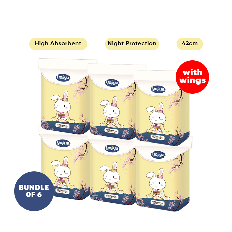 (Bundle of 6) Yojiya High Absorbent Pad with wings - Night protection 42cm (4pcs/pack)