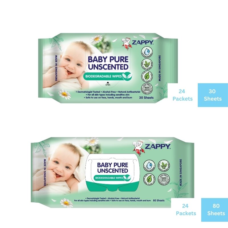 ZAPPY BABY PURE BIO-D WIPES (UNSCENTED)
18 packets X 80 sheets + 24 packets X 30 sheets