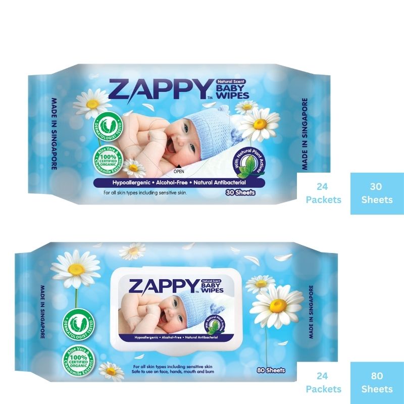 ZAPPY BABY WIPES (SCENTED)
24 packets X 80 sheets + 24 packets X 30 sheets