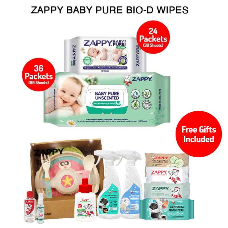 Zappy Baby Pure Bio-D Wipes Bundle (Unscented) - 36 packets X 80 sheets + 24 packets X 30 sheets