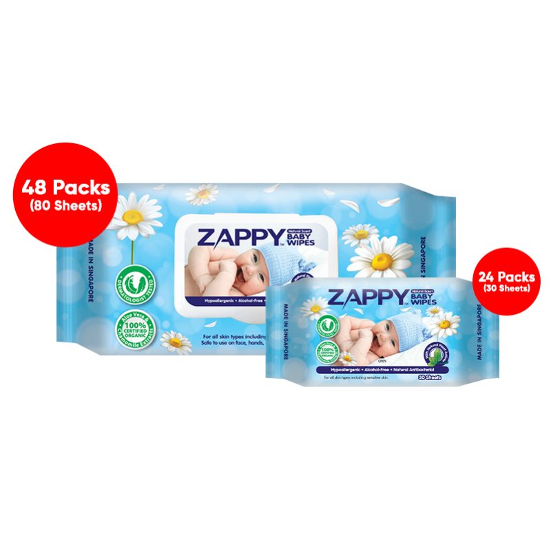 Zappy Baby Wet Wipes Bundle - Scented (48packs x 80s + 24packs x 30s)