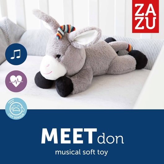 Zazu Heartbeat Soft Toy Sleep Soother, Don the Donkey