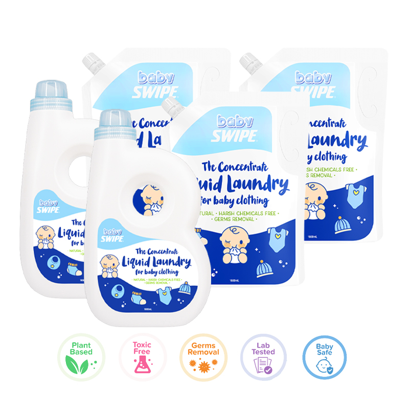babySWIPE The Concentrate Liquid Laundry Detergent for Baby Clothing Bundle (2 x 1L + 3 x 1.8L)
