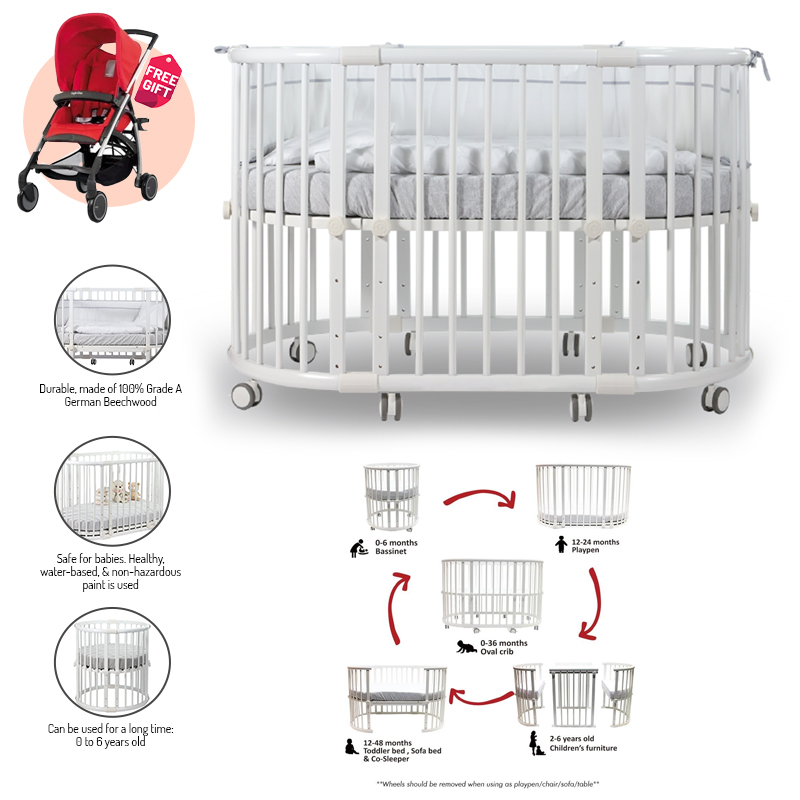 Beblum Sam Crib Bundle (White) with FREE Mattress, Bedding Set, Delivery & Assembly valued at $667