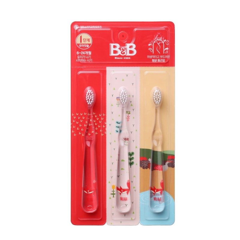 B&B Muaa Toothbrush for Toddler 3pcs - Step 1 (4-24 Month) (Buy 1 Get 1 Free!)