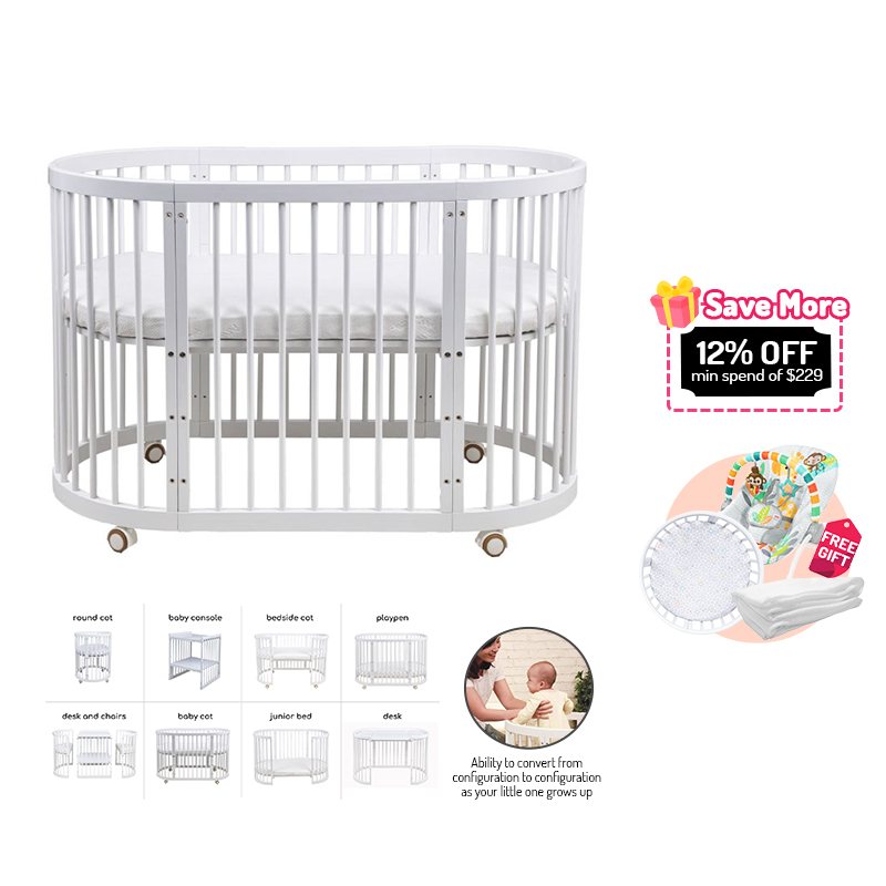 Bonbijou Doozy 7in1 Convertible Baby Cot with FREE Gifts valued at