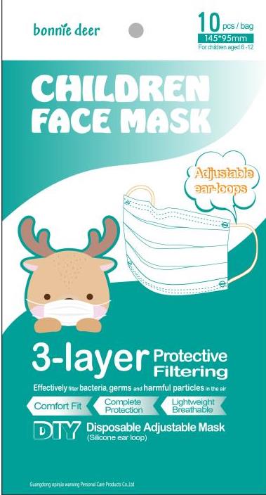 Bonnie Deer Children face Mask - DIY and adjustable ear loops 5 packs (10pcs/pack)
