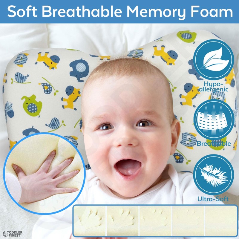 ToddlerFinest Memory Foam Baby Head Shaping Pillow with Washable Cotton