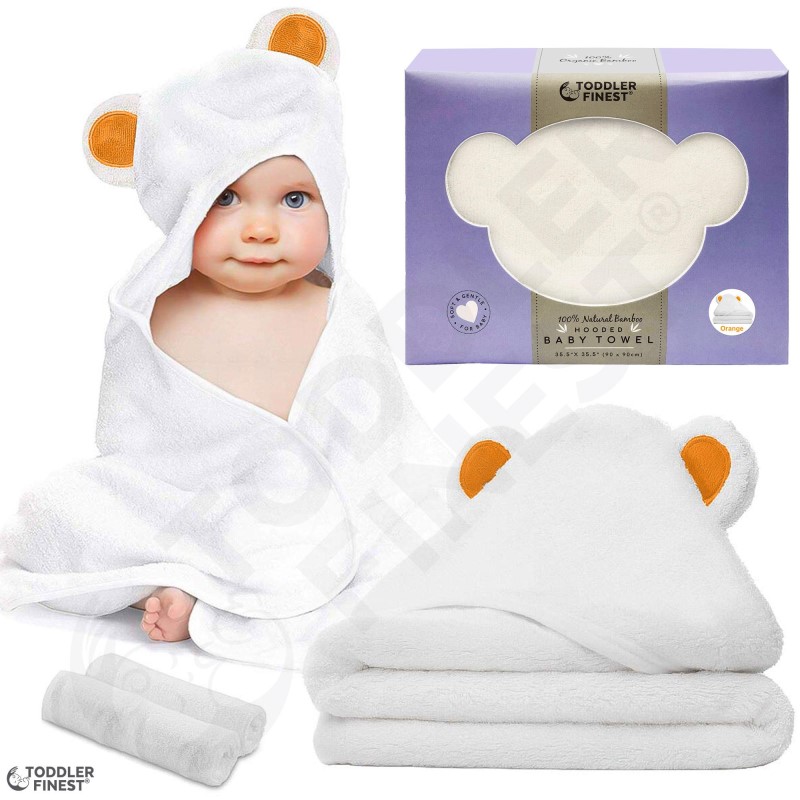 Premium Hooded Baby Bath Towel, 100% Bamboo Organic Hypoallergenic Towels, Boys & Girls, Safe Durable, Ultra Soft, Super Absorbent, Sized from Infant to Toddler, Newborn Luxury Shower Gift Set (32
