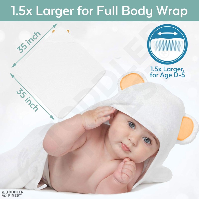 ToddlerFinest 100% Bamboo Organic Hypoallergenic Premium Hooded Baby Bath Towel (32