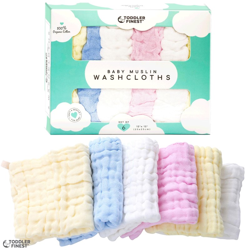 ToddlerFinest Baby Muslin Organic Cotton Washcloths 6pcs Gift Box (30x30cm)