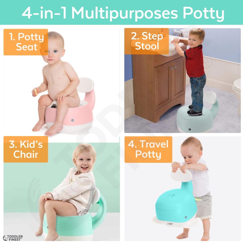 3-in-1 Whale Potty Training Seat - Portable Toddler Toilet Chair Step Stool - Smart Urinal Pot with Backrest Splash Guard Removable Lid & Bowl - Safe Durable Ergonomic Non-Slip Easy Clean - For Kids Child Boys Girls (ToddlerFinest)