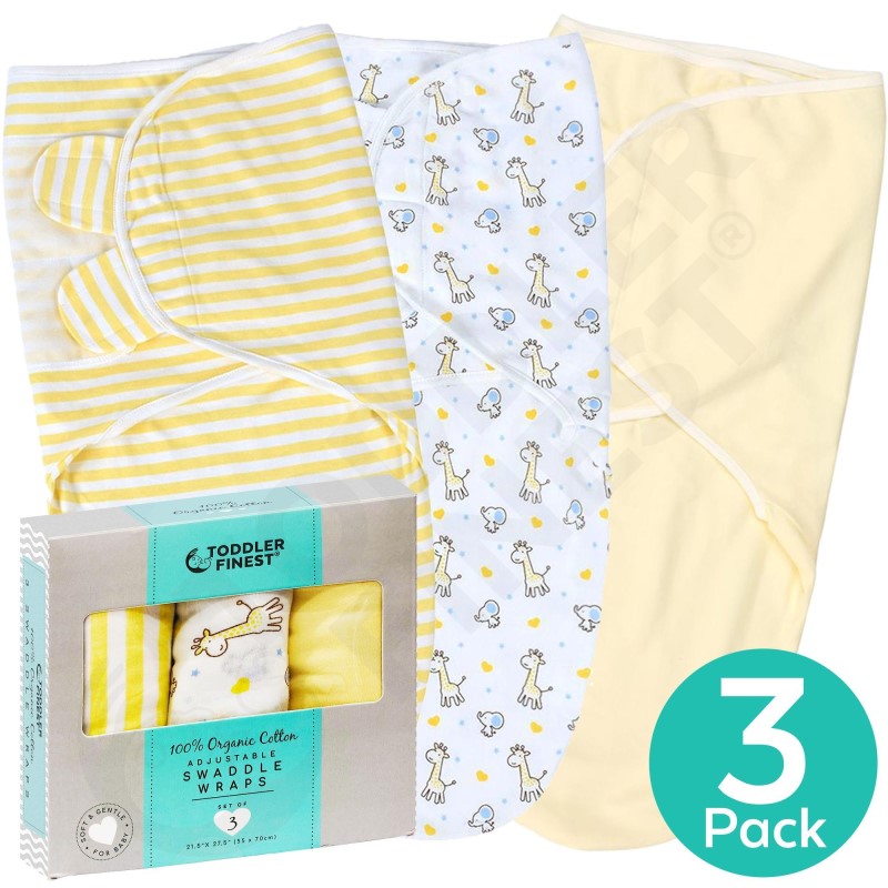 baby-fair ToddlerFinest 3-Pack Baby 100% Organic Cotton Soft Breathable Hypoallergenic Adjustable Swaddle Blankets / Wrap 