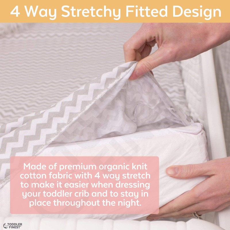 ToddlerFinest 100% Organic Cotton Jersey Knit Fitted Crib Mattress Sheets 2 Pack - Soft Gentle Hypoallergenic Universal Stretchy Fit - Standard Crib Bedding Mattress