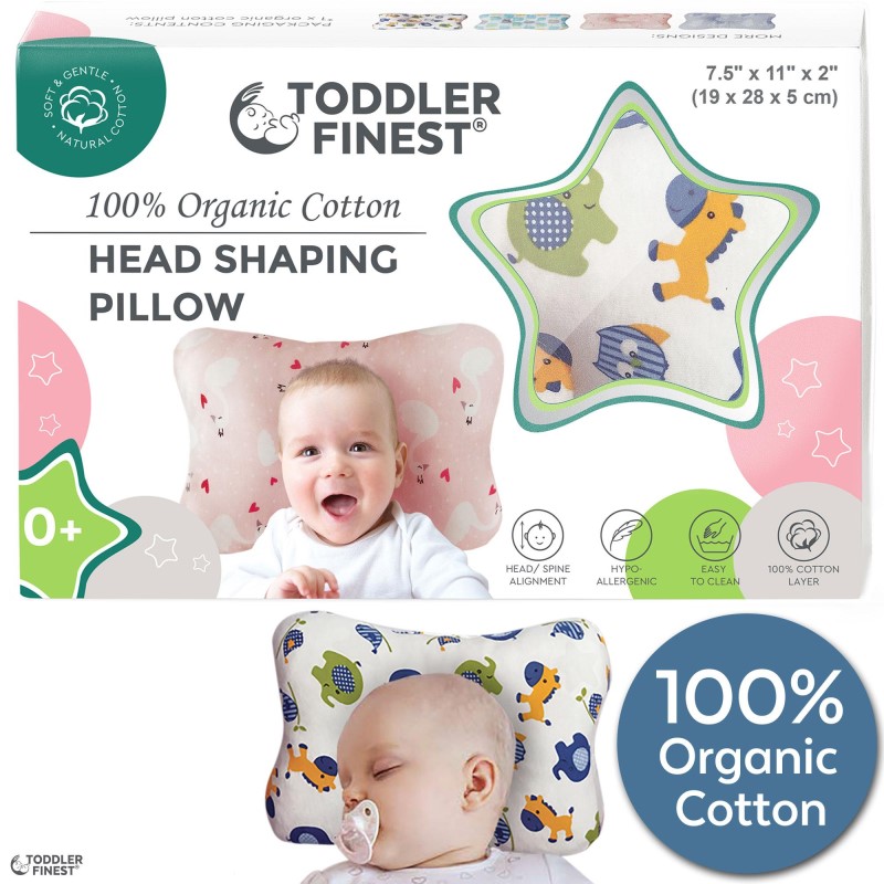 (OOS) Baby Head Shaping Pillow - 100% Organic Cotton 3D Air Mesh Breathable - Sleep Positioner Cushion - Prevent Plagiocephaly Flat Head Syndrome - Boy Girl Infant Toddler Newborn -Shower Gift (0-12 Months)(19CM X 28CM X 5CM)(ToddlerFinest)