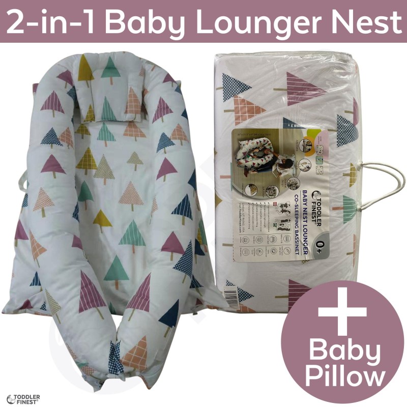 ToddlerFinest 2-in-1 Portable Baby Lounger Nest with Pillow (0-24 month)