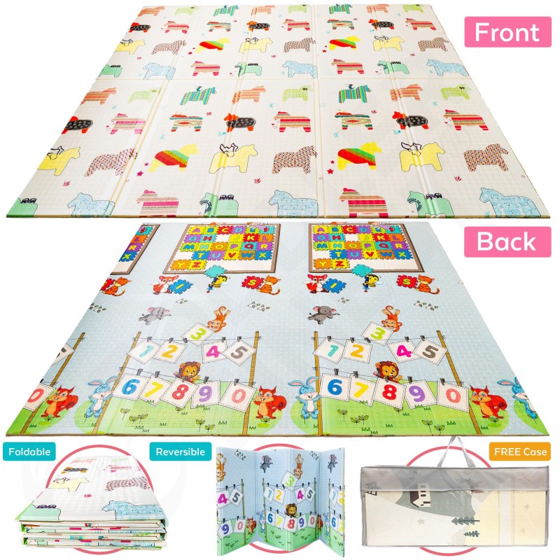 ToddlerFinest 100% Safe XPE Waterproof Odorless Double Sided Reversible Folding Baby ABC Puzzle Playmat - Unicorn (180CM*200CM*1CM)