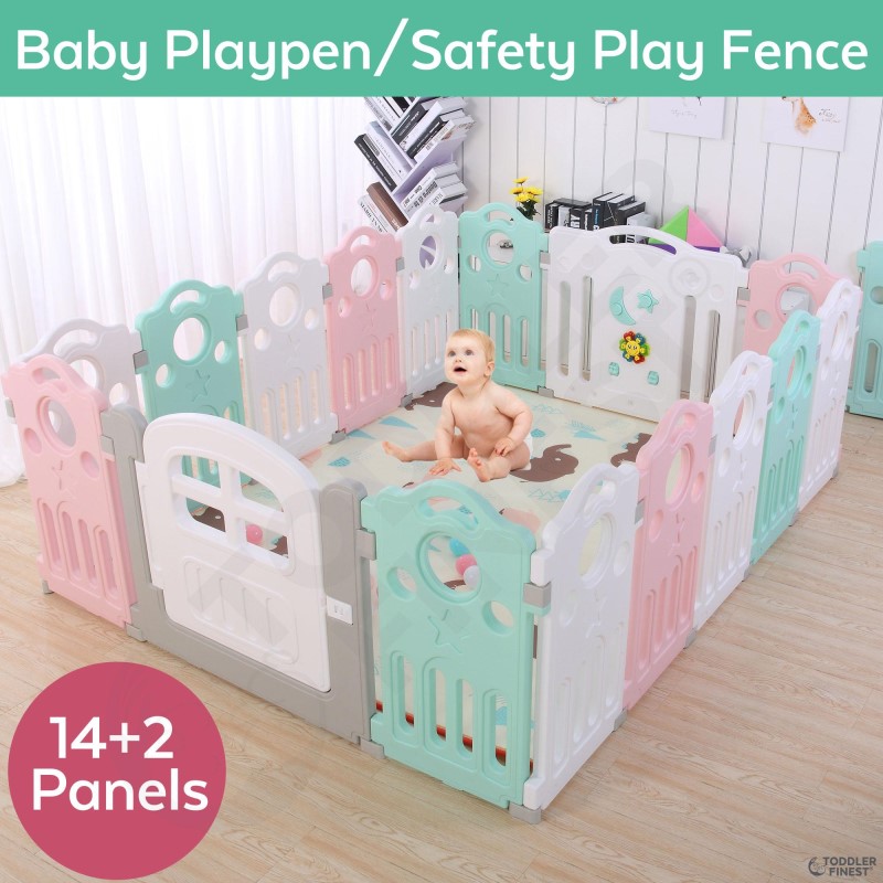 baby-fair ToddlerFinest Kids 16 Panel Safety Musical Playard Playpen Kids Activity Centre with Anti-Slip Suction Base
