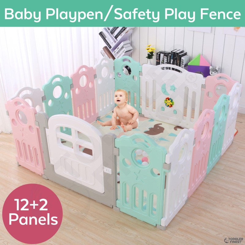 baby-fair ToddlerFinest Kids 14 Panel Safety Musical Playard Playpen Activity Centre with Anti-Slip Suction Base