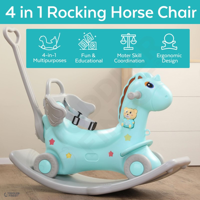 baby-fair ToddlerFinest 4-in-1 Musical Push Glider Pony Anti-Slip Auto Balance Rocking Horse Toy