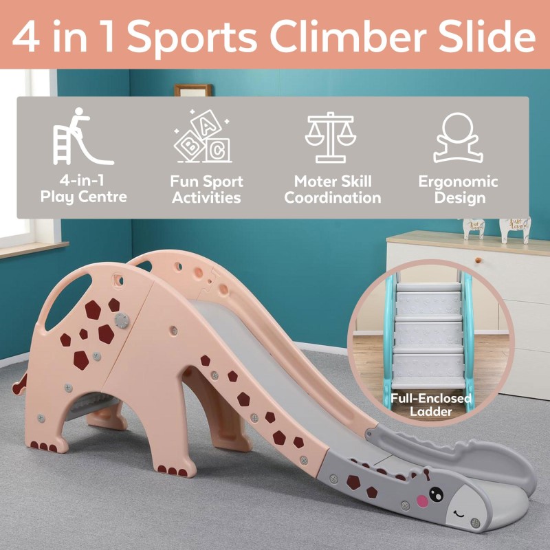 4-in-1 Slide for Kids Baby Toddlers Children (Giraffe) - Sport Playset - Play Slide Climber with Basketball Hoop - Easy Climb Stairs - Ideal Gift for Boys Girls - Indoors Outdoor Backyard Playground Use (ToddlerFinest)