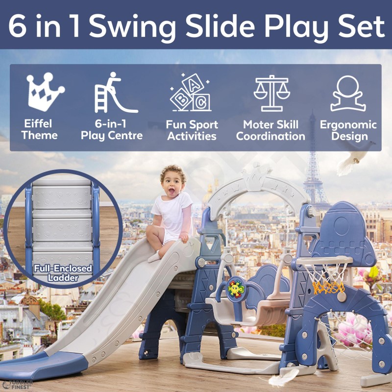 ToddlerFinest 6-in-1 Slide Swing Sport Center Playset
