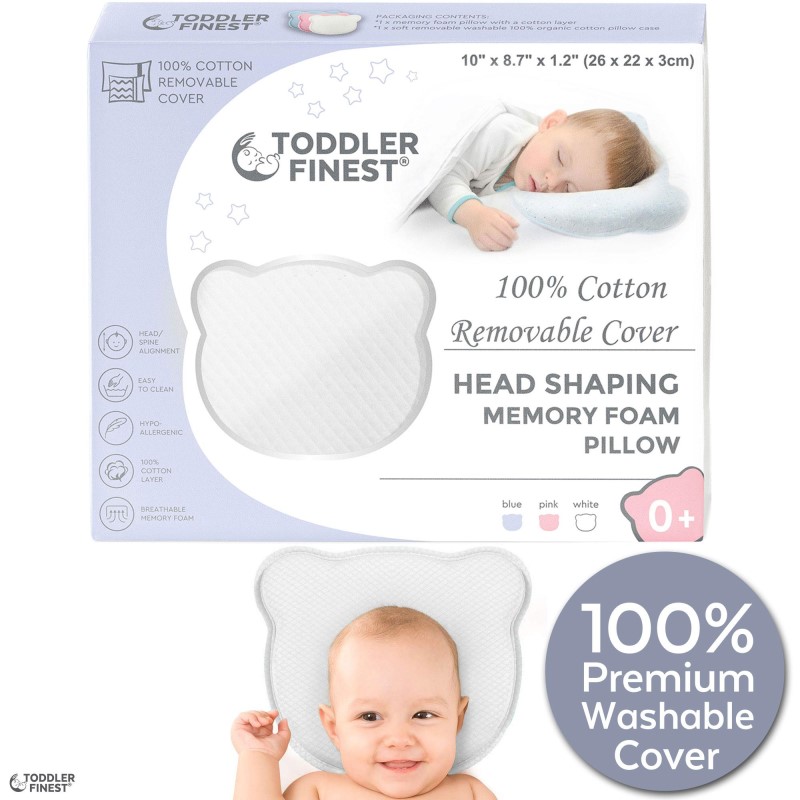 baby-fairBaby Head Shaping Pillow - Memory Foam with Washable Cotton Cover - Sleep Positioner Cushion - Prevent Plagiocephaly Flat Head Syndrome - Boy Girl Infant Toddler Newborn - Shower Gift (0-12 Months)(26CM X 22CM X 3CM)(ToddlerFinest)