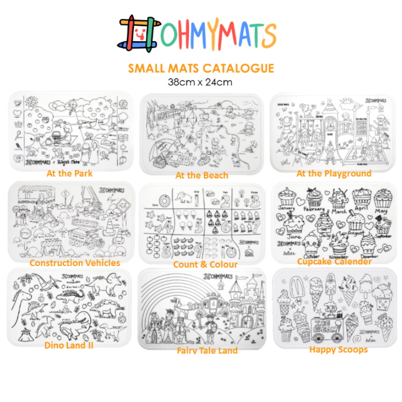 #ohmymats - Small (Mat + Fine Tip Marker) Resuable Colouring & Dining Place Mat (KOREA) 