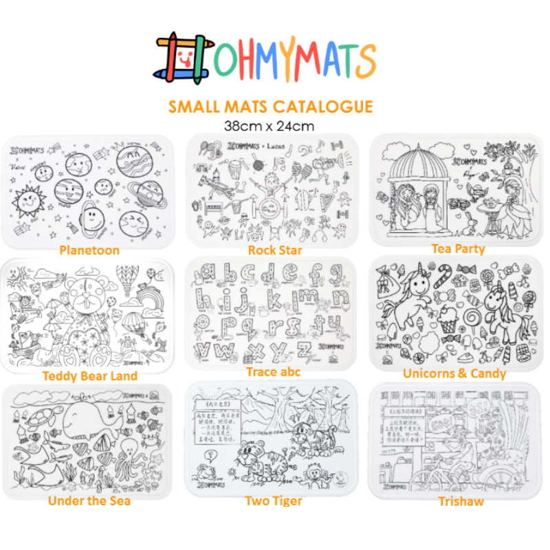 #ohmymats - Small (Mat + Fine Tip Marker) Resuable Colouring & Dining Place Mat (KOREA) 