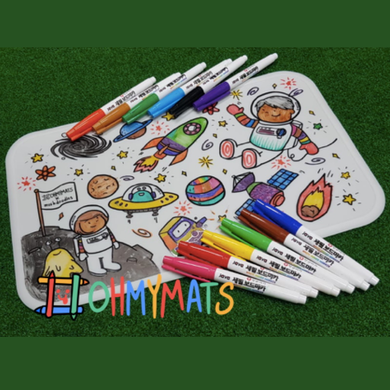 #ohmymats - Small (Mat + Broad Tip Marker) Resuable Colouring & Dining Place Mat (KOREA) 