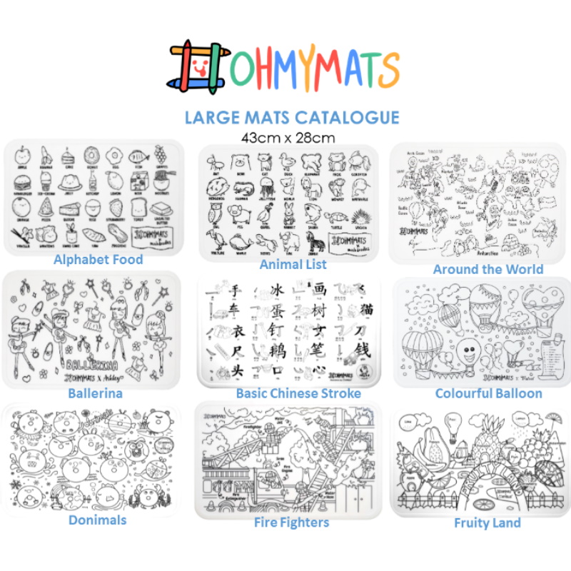 #ohmymats - Large (Mat + Fine Tip Marker) Resuable Colouring & Dining Place Mat (KOREA) 