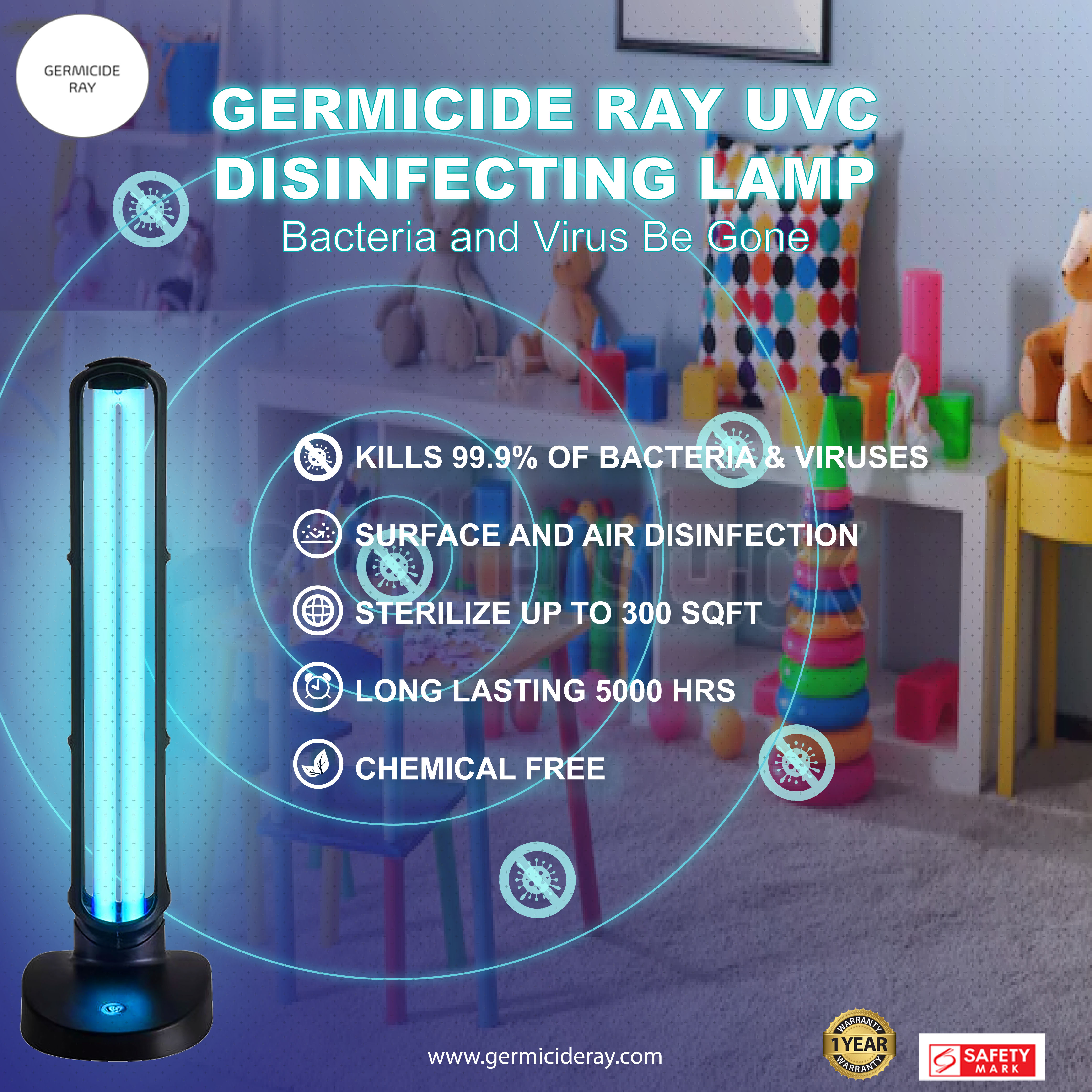 Germicide Ray UVC Sterilizing Lamp
