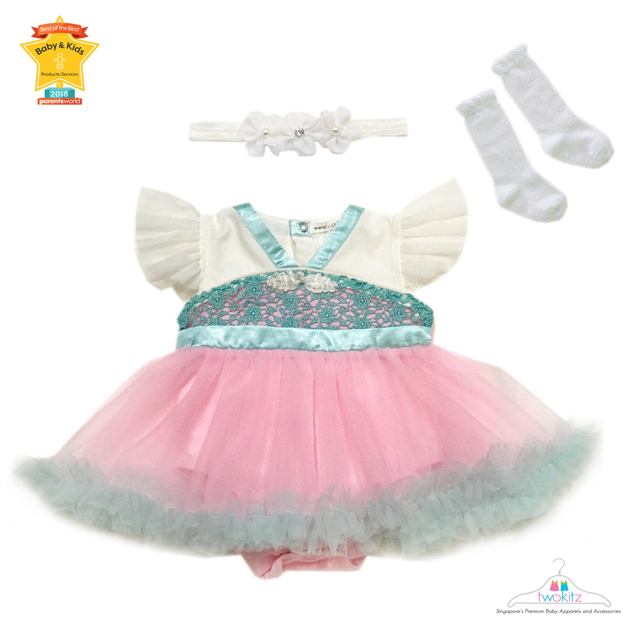 Twokitz Chinese Hanbok Style Fluffy Romper Dress + Free Headband and a pair of socks