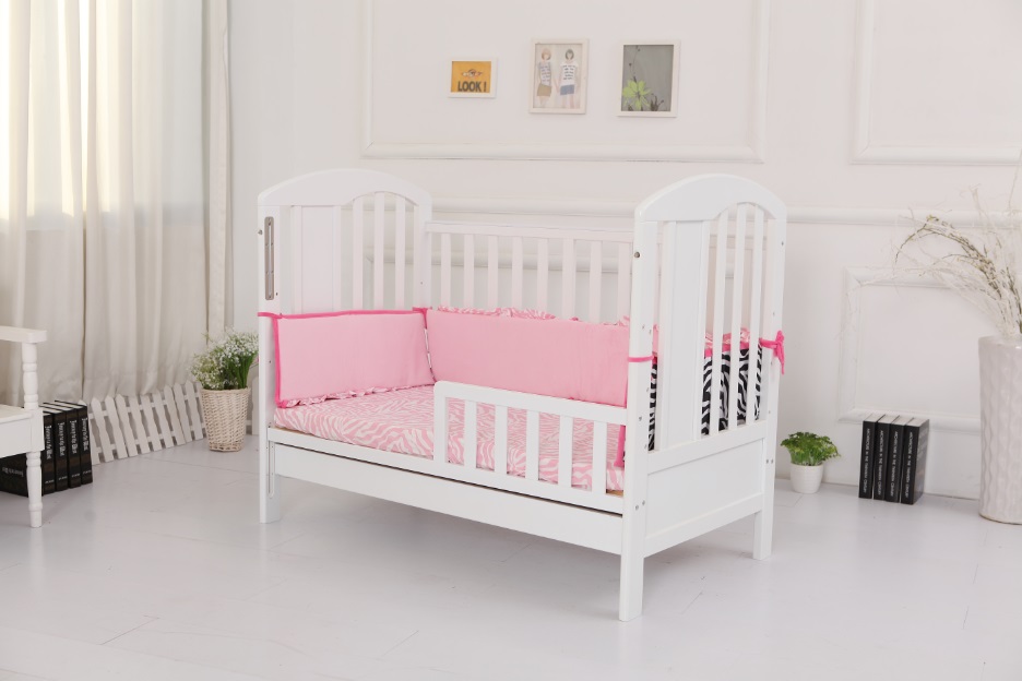 (BUNDLE) Happy Dream 4-in-1 Baby Cot (White) + Bedding Set + 4 Inch High Density Foam Mattress (Free Mosquitoes net + Toddler Side Guard + Teething rail) + FREE DELIVERY & INSTALLATION + 1 YEAR WARRANTY