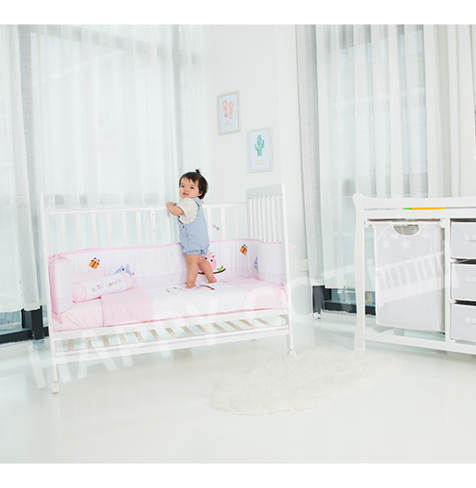 (BUNDLE) Happy Wonder+ 5-in-1 Baby Cot Co-Sleeper + 4 Inch High Density Anti Dust Mite Foam Mattress with Holes + Bedding Set + Teething Rail (Upgraded Version with drop side mechanism) (Delivery & Installation + 1 Year Warranty)